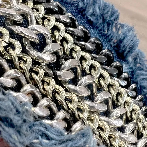 Multi Link Multi Finish Frayed Denim Bracelet - Picture 4 of 10
